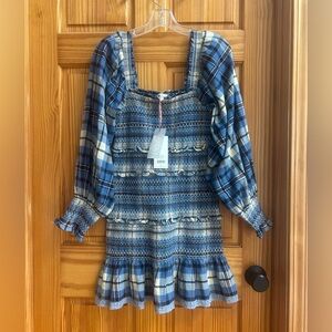 LoveShackFancy Blue Plaid Mini Dress